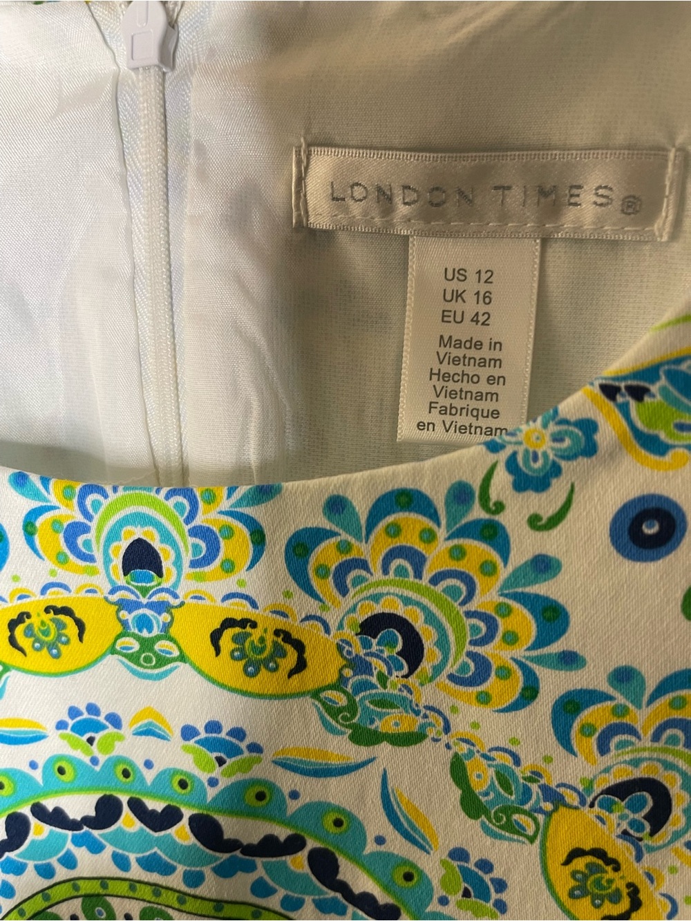 London Times Floral Medallion Dress in Aqua, Lime & White Sz 12 - Picture 5 of 6